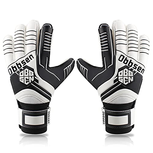Obbsen Goalie Gloves for Kids, Youth and Adult, Goalkeeper Glove with Super Grip, Premium Quality Soccer Goalie Gloves, Goalkeeping Gloves Size 5/6/7/8/9/10 (Black, 8)