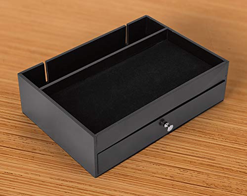 Valet Drawer Charging Station – Black Nightstand Organizer Wallet And Key Tray Holds Watches, Jewelry, Tablet - 5 Compartment Cell Phone Holder for Men And Women - Thumbnail 3