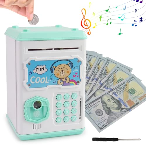 Image of Motiloo Money Bank for Kids - Large Electronic Coin Bank with Password Protection and Automatic Paper Money Scroll - Great Gift for Boys and Girls (Bear)
