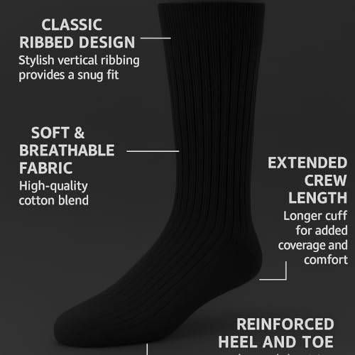Image of Women's Black Crew Socks - Soft Cotton Athletic Crew Socks, Breathable Stretch Fit for Casual Wear, Gym & Everyday Comfort (Size 6-10)