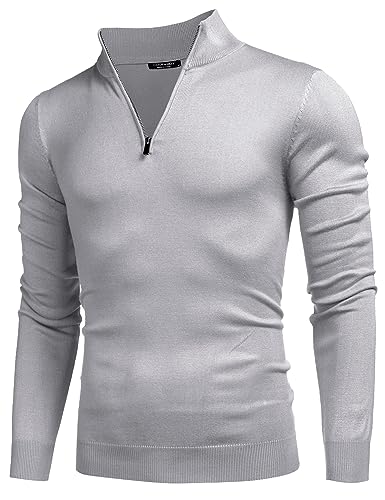 COOFANDY Men's Jumpers Zipper Lightweight Sweaters Knitwear Pullover Turtleneck Thermal Winterpullover Ribbed Work Jumper Casual Mistygrey XL