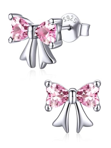 ChicSilver Bow Earrings for Women Cute Earrings Hypoallergenic 925 Sterling Silver Birthstone Earrings