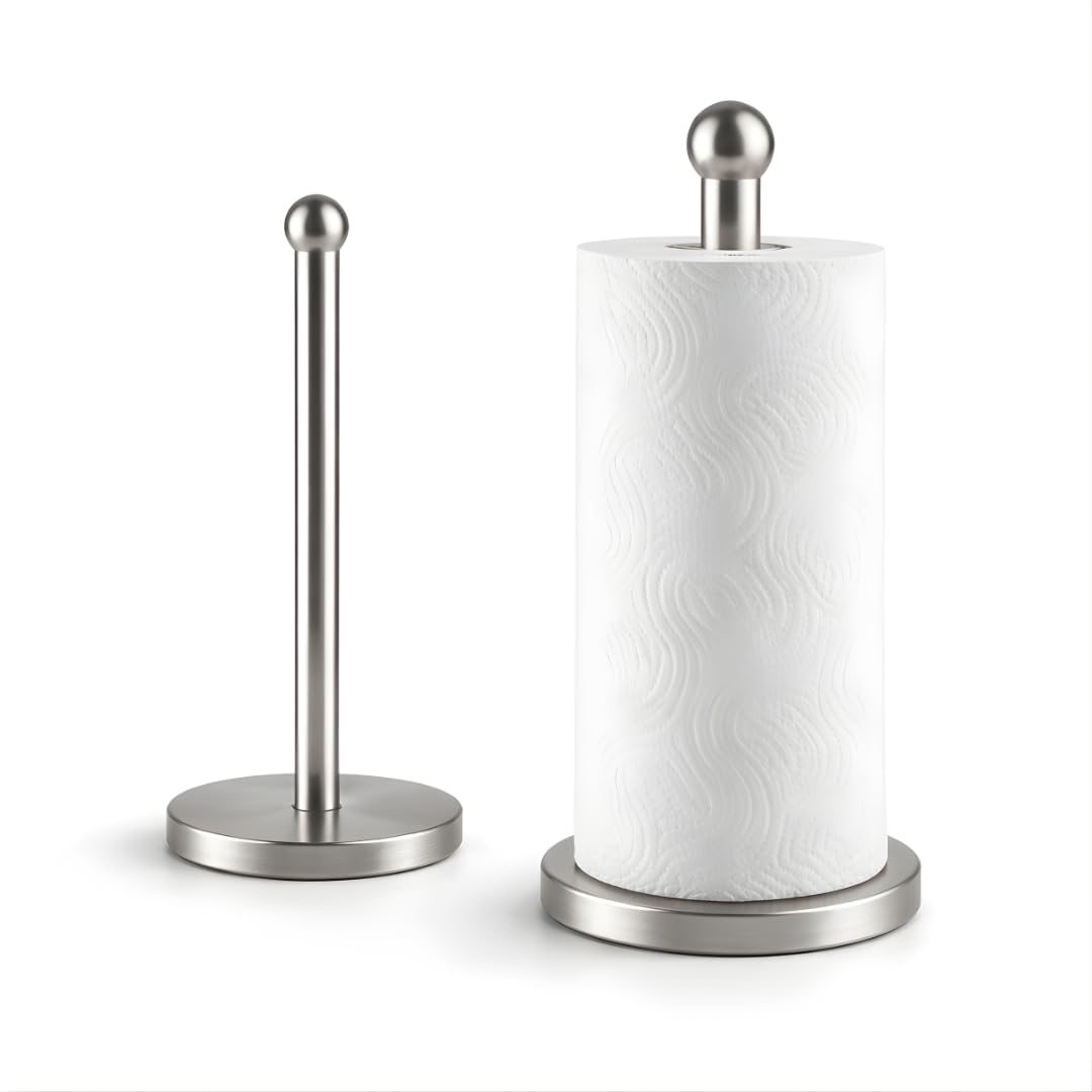 Vintageware® Tissue Paper Holder Countertop, Standing Tissue Paper Roll Holder for Kitchen Bathroom, Paper Towel Holder Stand with Weighted Base, Stainless Steel Tissue Paper Holder (Silver, Style-1)