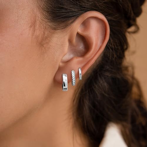 Small Hoop Earrings for Women - Dainty Silver Earrings Trendy 925 Sterling Silver Plated Hypoallergenic Huggie Twisted Hoops Earring Set for Women No Tarnish Jewelry Gift