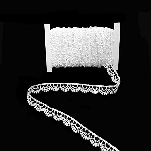 FQTANJU Crocheted Lace Trim DIY Craft Ribbon 1/2'' x 5yds, Scallop Edge for Sewing Making,Gift Wrapping and Bridal Wedding Decorations (White)