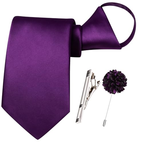 Image of Hi-Tie Pretied Boys Ties Solid Color Kids Adjustable Necktie Lapel Pin Clip Set Age 8-12 Wedding School Graduation