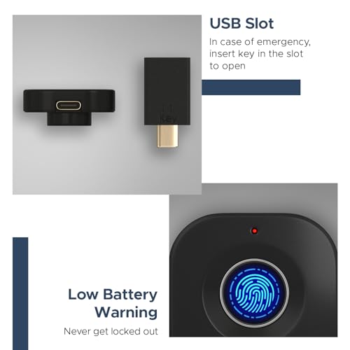 Image of Lifelong Smart Biometric Fingerprint Touch Wardrobe Lock | Keyless Cabinet & Drawer | Secure Cupboard Lock for Main Door & Wardrobes | USB Emergency Unlock | Auto & Manual Modes (Black, LLHSAW03)