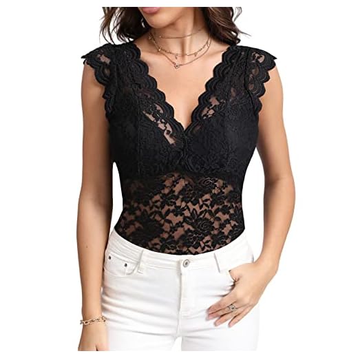 LYANER Women's Floral Lace Scallop V Neck Sleeveless Sheer Sexy Tank Top Blouse Black Medium