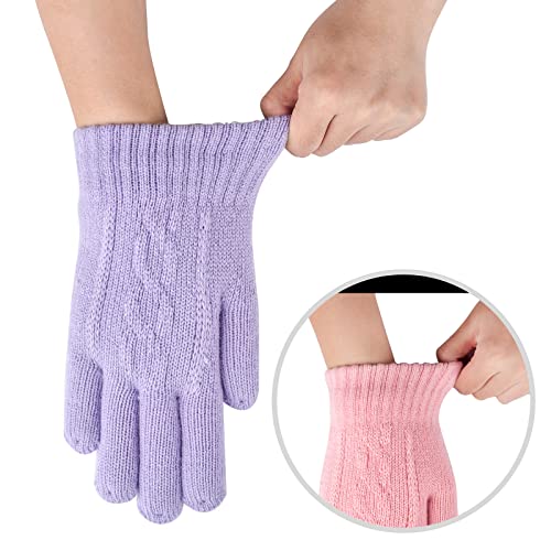 2 Pairs Kids Winter Knit Gloves Boys Girls Warm Thermal Cable Knitted Gloves 2-6-10-14 Year Wool Fleece Lined Mittens4