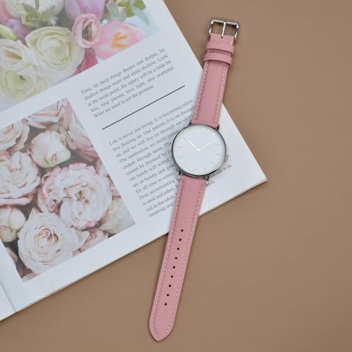 Image of ANNEFIT Watch Band 18mm, Quick Release Textured Padded Leather Straps with Silver Buckle for Men and Women (Pink)