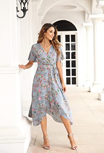 Image of VintageClothing Women's Wrap V Neck Floral Summer Dresses High Low Maxi Casual