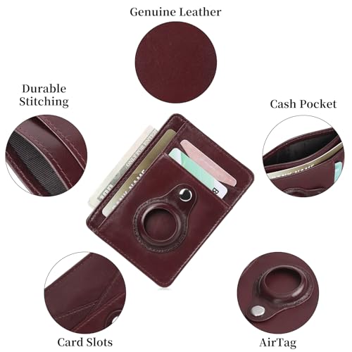 Slim AirTag Wallet Genuine Leather Minimalist Front Pocket RFID Blocking Money Clip Wallet for Men Women Lightweight Credit Card Holder4