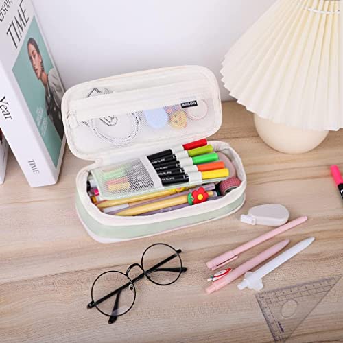 Image of PRANIJ Cute Aesthetic Large Capacity Expandable Pencil Case Pouch with Zipper Portable Office Stationery Desk Organizer for School Collage Boys Girls Adults Women Men (Pista Green)