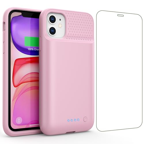 Batterifodral för iPhone 11/XR (6,1 tum), 7500 mAh uppladdningsbart batterifodral laddare ström bank backup laddare fodral - rosa