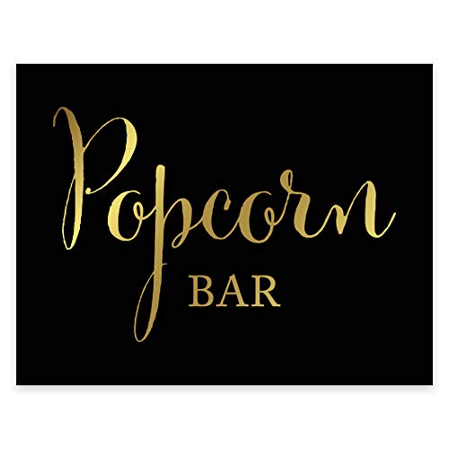 Andaz Press Wedding Party Signs, Black and Metallic Gold Ink, 8.5x11-inch, Popcorn Bar Reception Dessert Table Sign, 1-Pack, Unframed