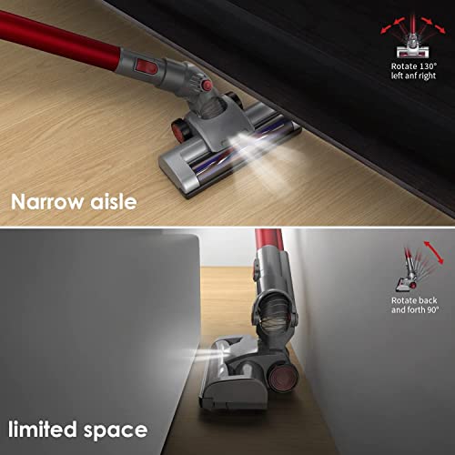 Aspirateur Balai sans Fil,18000pa Aspirateur sans Fil Puissant 4 en 1 Aspirateur 45Min Autonomie Aspirateur Balai de Voiture avec Phares à LED Balais Électriques pour Tapis Sols Durs Poils d'animaux - Image 8