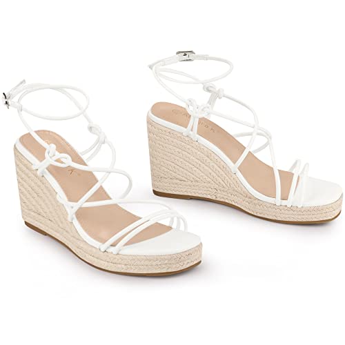 Allegra K Allegra K Women's Platform Strappy Wedges Heel Espadrille White Wedge Sandals 6 M US