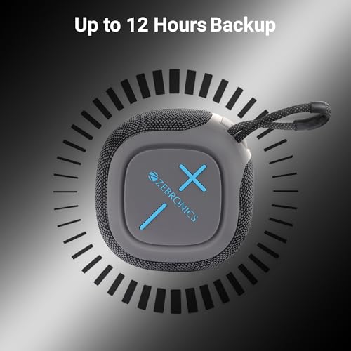 ZEBRONICS Sonic POD 22, Portable Bluetooth Speaker, 8 Watts, Upto 12 Hours Playback, Passive Radiator, BTv5.3 | TWS | USB | mSD, RGB LED, Call Function, Carry Loop (Gray)