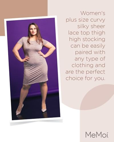 Image of MeMoi Plus Size Thigh High Stockings, Curvy, Silky Lace Stockings, Sexy Thigh Highs for Any Occassion - Sizes 1X-7X