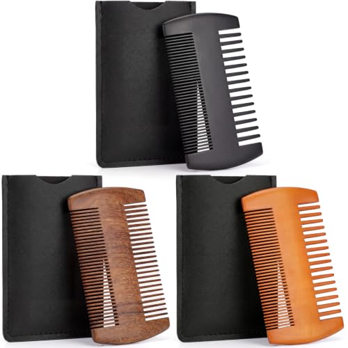 Boao 3 Pieces Sandalwood Beard Comb for Men, Black, Yellow, Brown