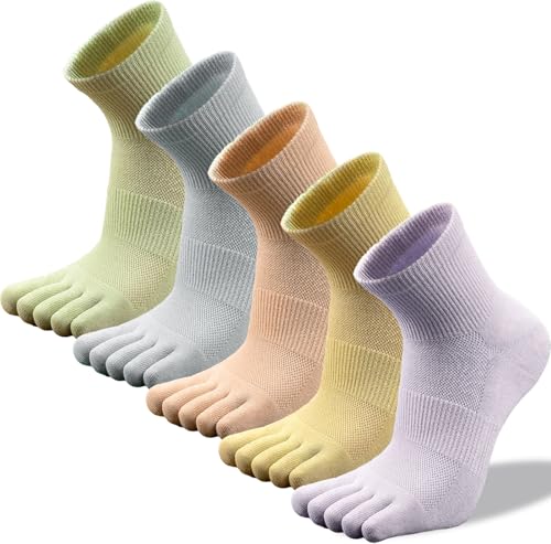 QUPOLPOL Atmungsaktive Baumwolle Zehensocken Damen – Fünf-Finger-Socken für Schweißfüße, Zehentrennung & bessere Durchblutung, Pastell Sneaker Socken
