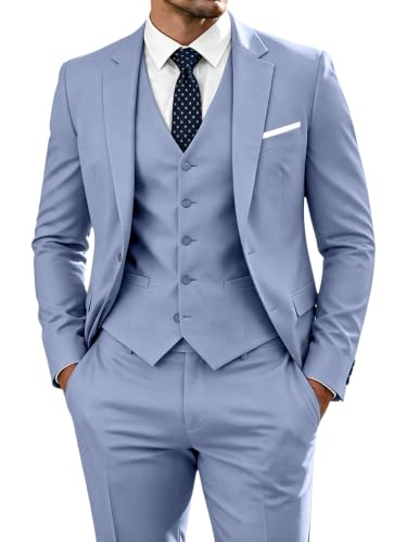 Image of WOMS Men's 3 Piece Suit Slim Fit,Mens Wedding Suit Groom Prom Tuxedo