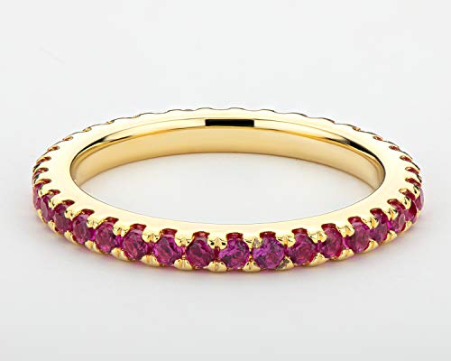 AINUOSHI 1.4mm CZ Diamond Eternity Ring, Sterling Silver Slim Yellow Gold/Rose Gold/White Gold Plated Eternity Band for Women, Ideal Wedding Band for Daily Wearing.2