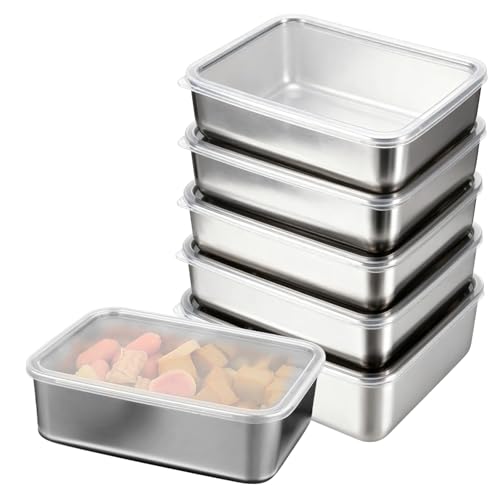 Frischhaltedosen mit Deckel: 5 Stück Frischhaltedosen Edelstahl, 1100 ML Wiederverwendbar Edelstahl Meal Prep Boxen, Gefrierdosen Vorratsdosen Aufbewahrungsbox Küche für Obst, Salate, und Marmeladen