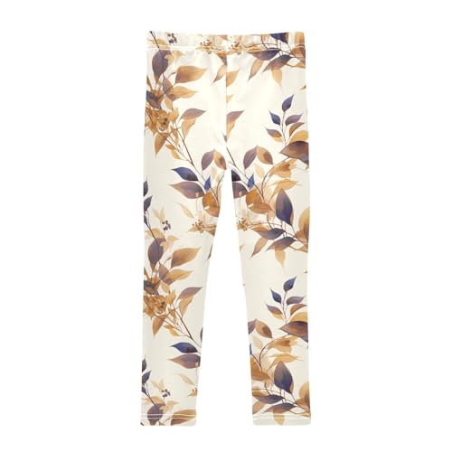 KLL Watercolor Leaves Branch Pattern Toddler Girl Leggings Stretchy Full Length Workout Pants Running2