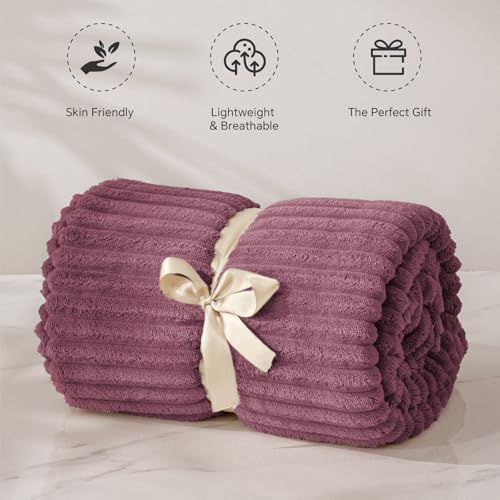 Image of BEDELITE Fleece Throw Blanket for Couch - 3D Ribbed Jacquard Soft and Warm Decorative Fuzzy Blanket - Cozy, Fluffy, Plush Lightweight Plum Throw Blankets for Bed, Sofa, 50x60 inches