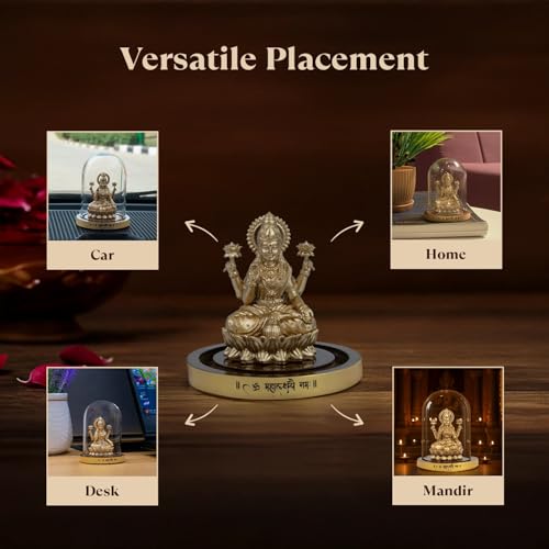 Image of Astrotalk Mahalakshmi Murti in Borosilicate Glass Dome | Lakshmi Devi Idol for Car, Home, & Mandir | Attracts Money, Prosperity & Fortune | 3D Printed Idol | Gift for House Warming Ceremony(7x5.5 cm)