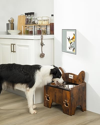 Hzuaneri Erhöhte Hundenäpfe, Erhöhter Hundenapf, Hundenapfständer mit 2 Edelstahlnäpfen, Auslaufsicheres Hundenapf-Set, Futternäpfe, für Kleine Mittlere Große Hunde, Vintagebraun und Schwarz PB07101B