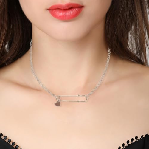 WRITWAA Elegante Silber Kette Mit Sicherheitsnadel Stilvolle Und Kompakte Halskette FüR Frauen Ideal FüR Besondere AnläSse Und Alltag