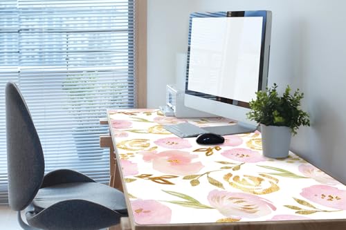 Tapis de souris 120x60 cm en vinyle PVC rose fleuri