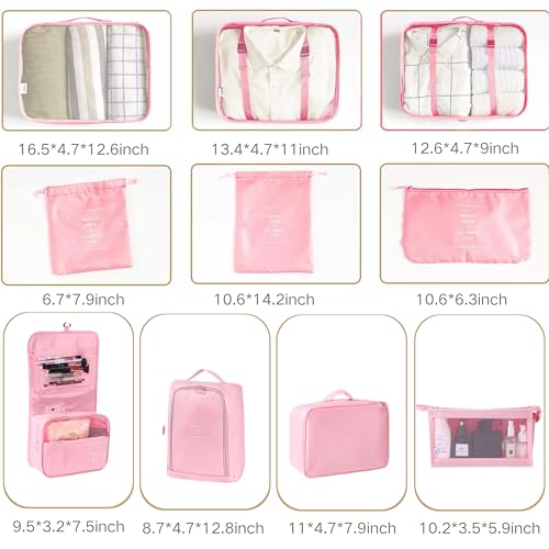 10 Set Packing Cubes for Travel Essentials, Rugged Luggage Sets Organizer with Mesh Design, Ideal Traveling Accessories for Men,Women, Good for Suitcase Organization on Any Trip（Pink)3