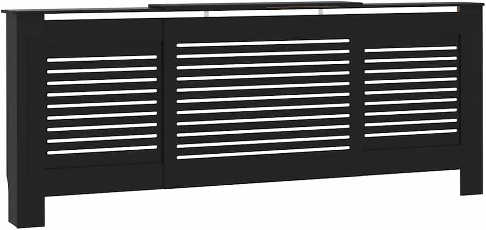 Radiator Cover Black 44.1"x7.5"x32.1" MDF Modern Slatted Design for Living Room Safety Protection and Display Shelf