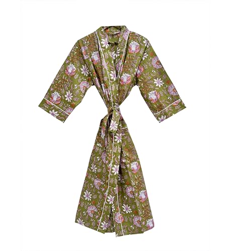 Image of Hand block print Cotton Kimono bikini cover up,Indian Hand block print Cotton Bath Robe,Swim Wear,Nighrwere Dressing Gown