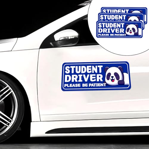 Image of Student Driver Please Be Patient Car Magnet, Blue Panda Series Cute Picture, Patient With Reflective Magnetic Bumper Sticker Set Detachable, Novice Safety Signs.Set of 3
