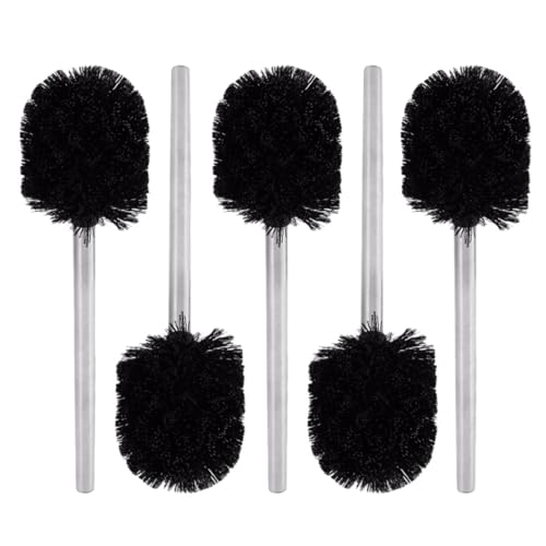 NIYANGLE Cepillo de Inodoro Reemplazable 5 Piezas Negro Cerdas Densas de Plástico Práctico Accesorio de Limpieza para Baño Mango Largo Higiénico para Hogar y Limpieza