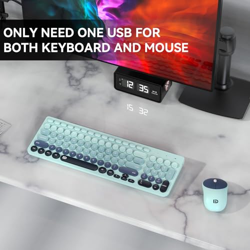 Image of Wireless Keyboards Mouse Combos, Colorful Cute Typewriter Full-Size Retro Round Keycaps, 2.4GHz Cordless Connection Sleep Mode Office Wireless Keyboard and Mouse Set for Desktop Laptop PC Computer