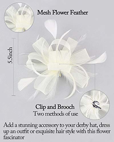 Z&X Women Feather Fascinator Wedding Tea Party Hair Clip Brooch Bridal Headpiece Beige - Thumbnail 3