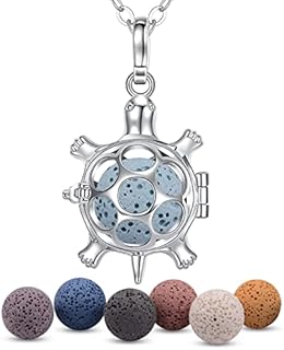 EUDORA Harmony Ball Aromatherapy Necklace Essential Oil Diffuser Pendant with 7PCS Lava Stone Beads for Women Girls Nice Gift Jewellery, 24 inches