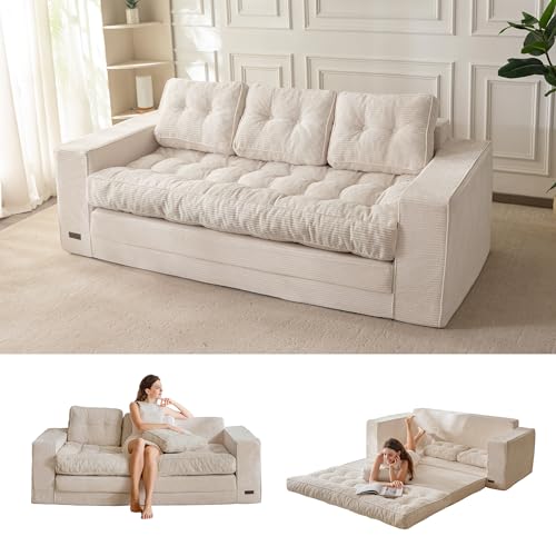 MAXYOYO Canapé-Lit de 190 cm de Large avec Coussin, 2 en 1, Pliable, en Velours, 3 Places, avec Fonction Sommeil, Surface de Couchage 101 x 196 cm, pour Salon, Chambre...