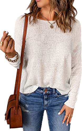 Image of Womens's Drop Shoulder Casual Loose Crewneck Lightweight Long Sleeve Pullover Sweaters