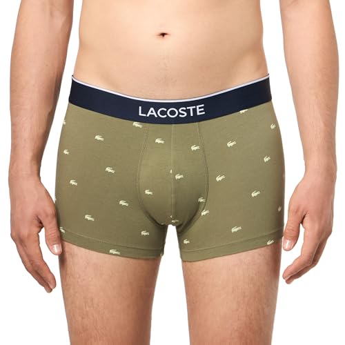 Lacoste Men's Cotton Stretch Mini Croc Print Trunks, 3-Pack, Khaki Green/Grey/Blue, Small2
