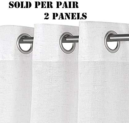 Image of Plain Cotton Linen Sheer Curtains for Door, Balcony, Living Room (7 feet Long, White, Set of 2 Pieces)