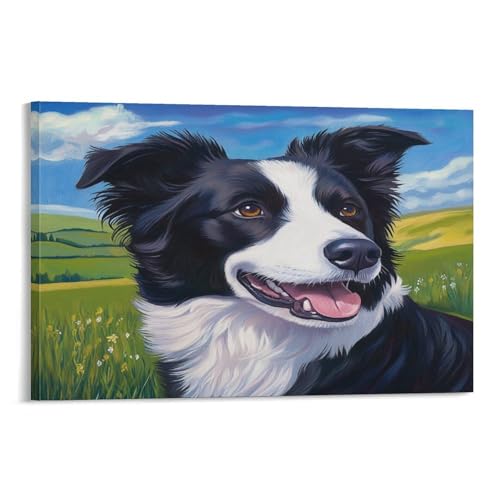 Collie frontière murale tableau sur toile 50x75 cm pour décoration salon