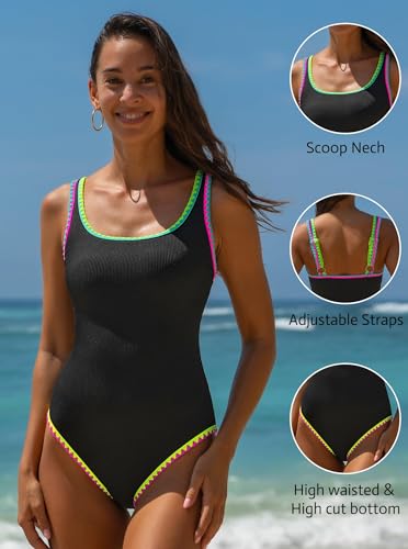 Image of popvil Women's One Piece Swimsuits Tummy Control -Slimming Bathing Suit Modest Neon Sport Swimwear 2026