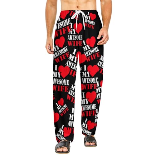 I Love My Awesome Wife Soft Pajama Pants Sleepwear Bottoms Casual Sleep Lounge Pant Straight Trouser for Men Women
