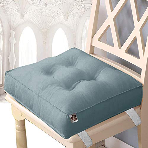 Image of COOZLY 16 Inches X 16 Inches Chairpad /Seat Cushion with Elastic Straps - Cotton Printed Design Tuf Fibre Filling | Seat Cushion (Teal)